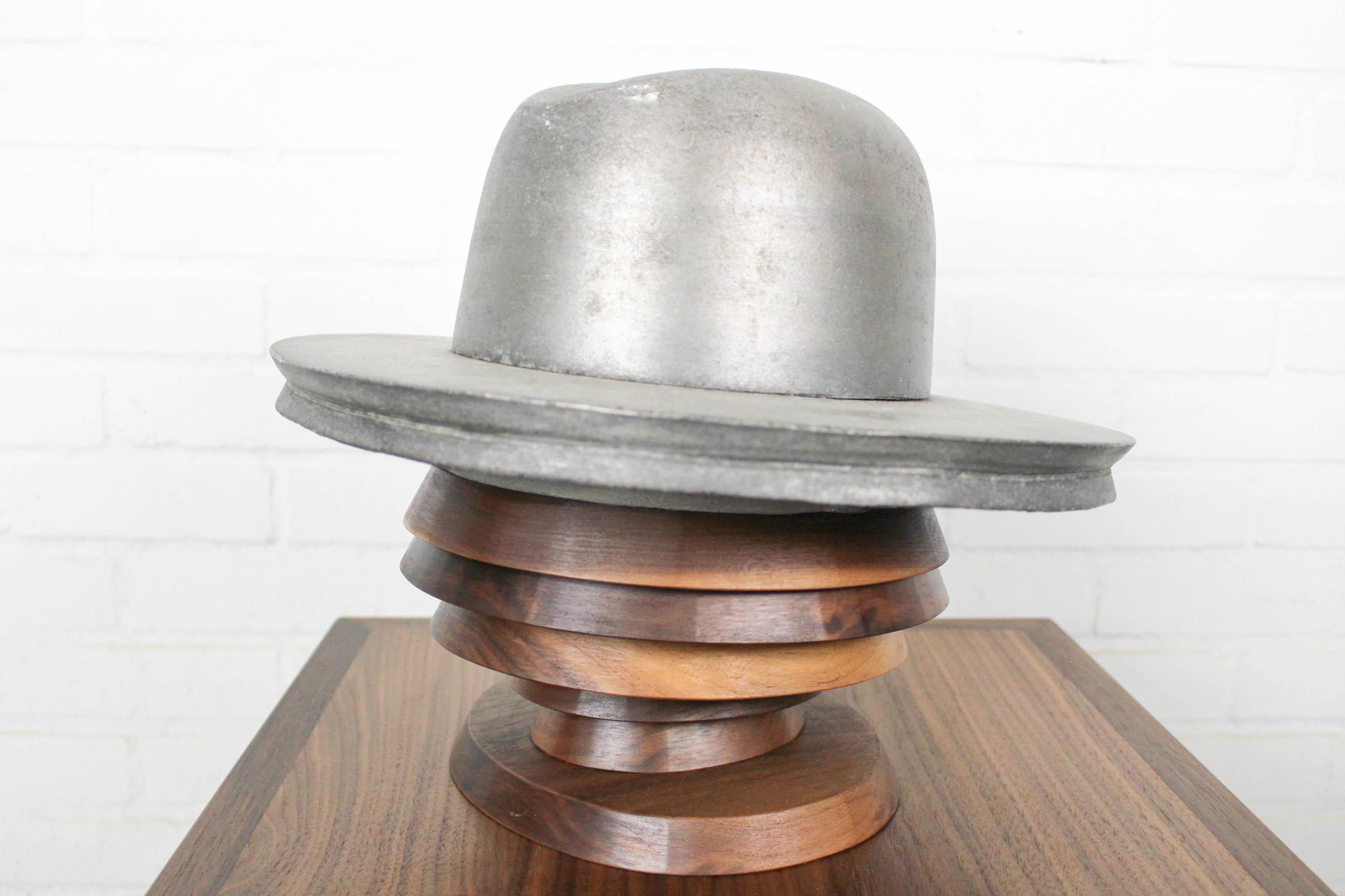 Mid-Century Modern Vintage Aluminum Hat Block Mold Form, circa Mid-20th Century with American Nut S For Sale