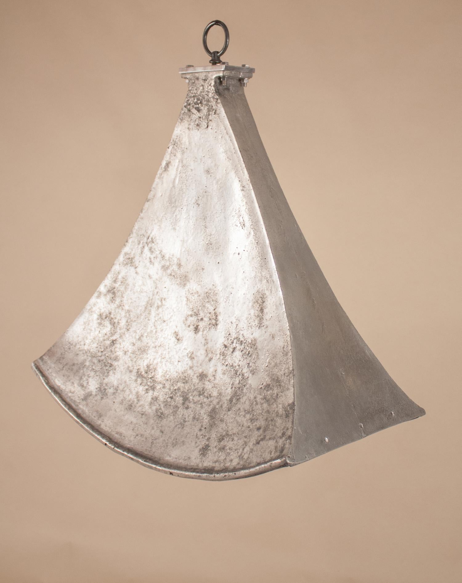 Vintage Aluminum Industrial Pendant Light In Good Condition For Sale In Heath, MA