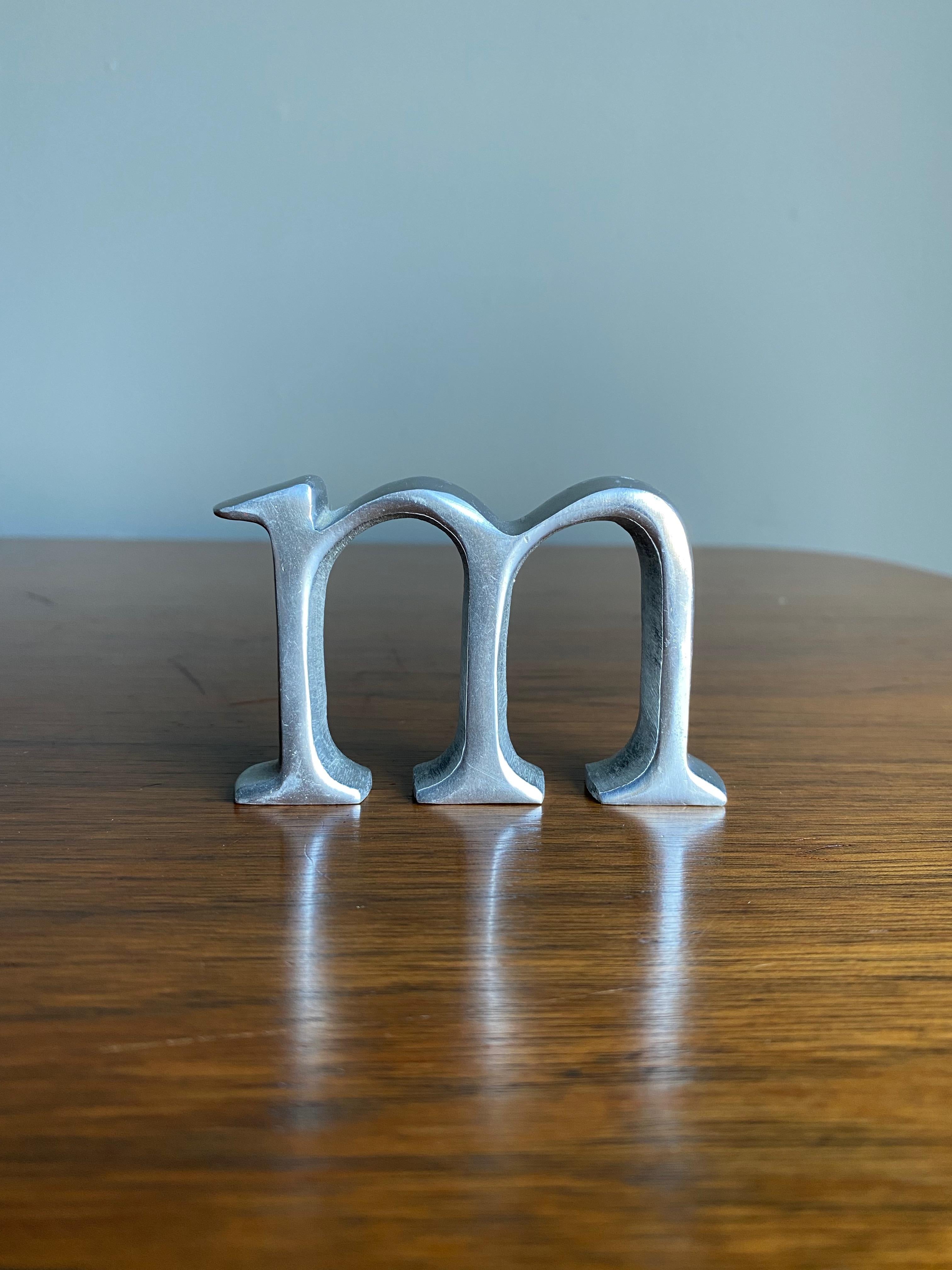 Hand-Crafted Vintage Aluminum Letter ''M