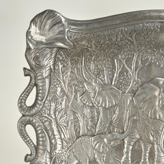 Vintage Aluminum Serving Tray with Elephants by Arthur Court