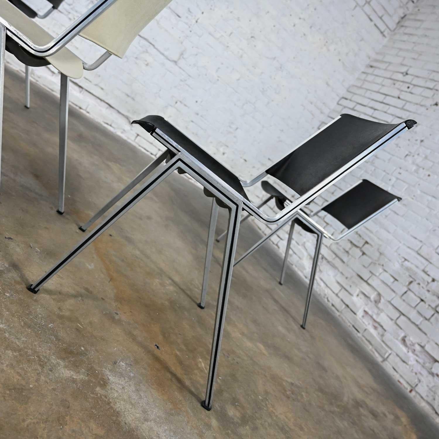 Vintage Aluminum Steelcase Stacking Chairs Model #1278 1 White 3 Black Set of 4 For Sale 4