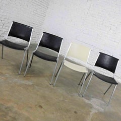 Vintage Aluminum Steelcase Stacking Chairs Model #1278 1 White 3 Black Set of 4