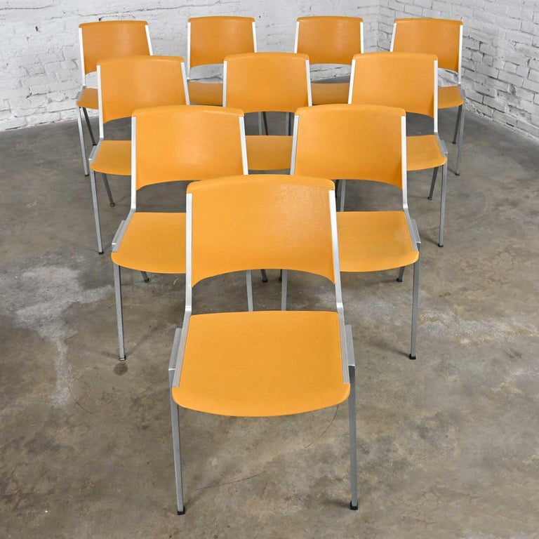Vintage Aluminum Steelcase Stacking Chairs Model 1278 Yellow Gold