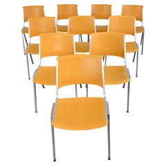 Vintage Aluminum Steelcase Stacking Chairs Model 1278 Yellow Gold Plastic Set 10