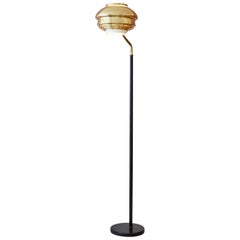 Vintage Alvar Aalto "A808" Floor Lamp in Brass Steel and Leather, Finland, 1955