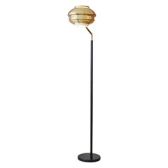 Vintage Alvar Aalto "A808" Floor Lamp in Brass Steel Covered in Leather, 1955