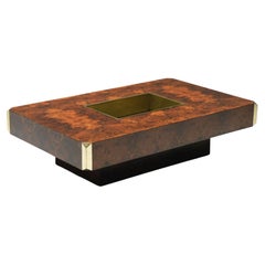 Vintage Alveo coffee table in burlwood with bar by Willy Rizzo for Mario Sabot