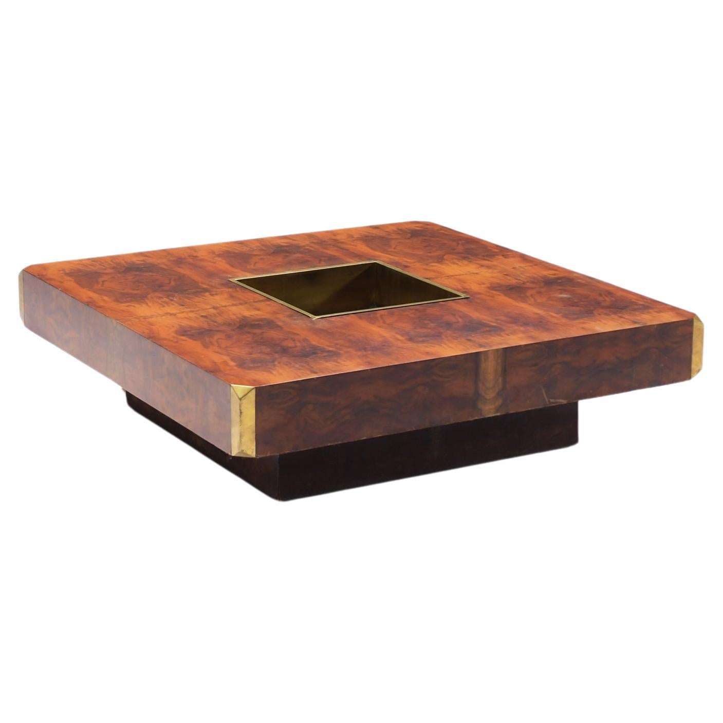 Table basse vintage Alveo avec bar en bois de ronce par Willy Rizzo pour Mario Sabot en vente