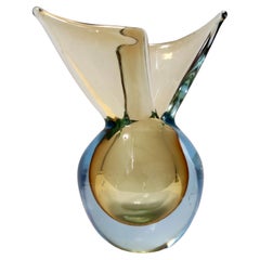 Vintage Amber and Blue Sommerso Murano Glass Vase by Flavio Poli, Italy