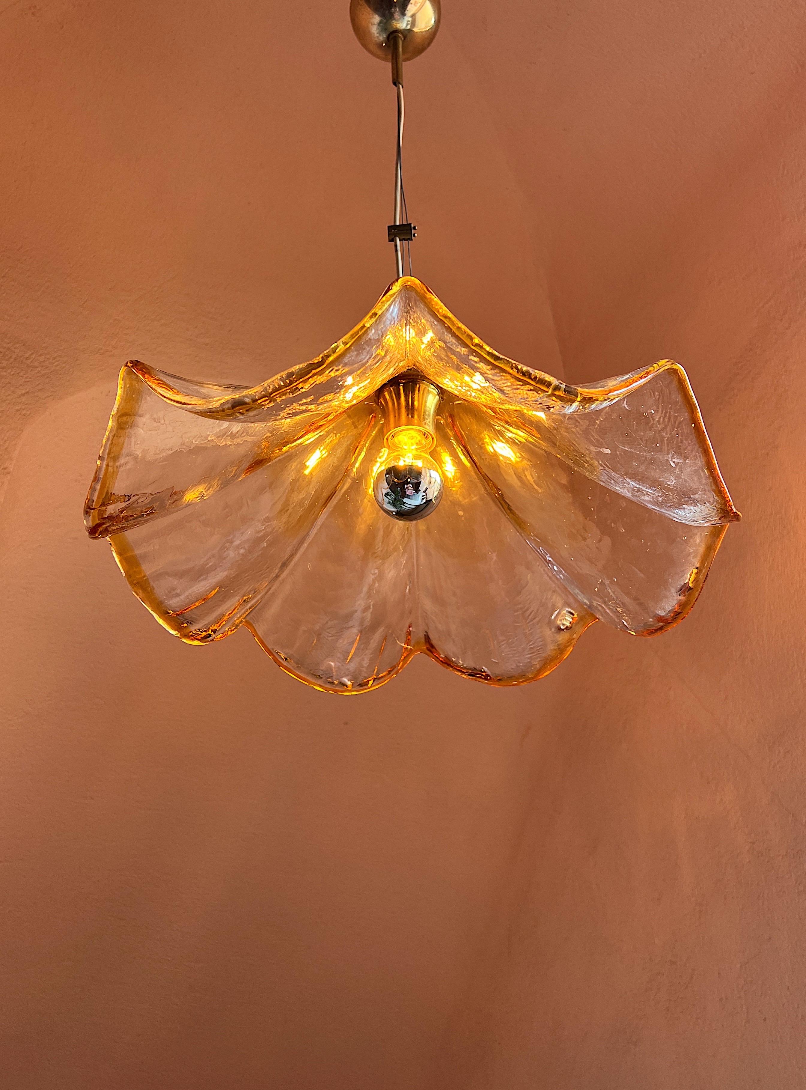 Vintage amber and clear glass ceiling light by La Murrina, Italy 1970s 1