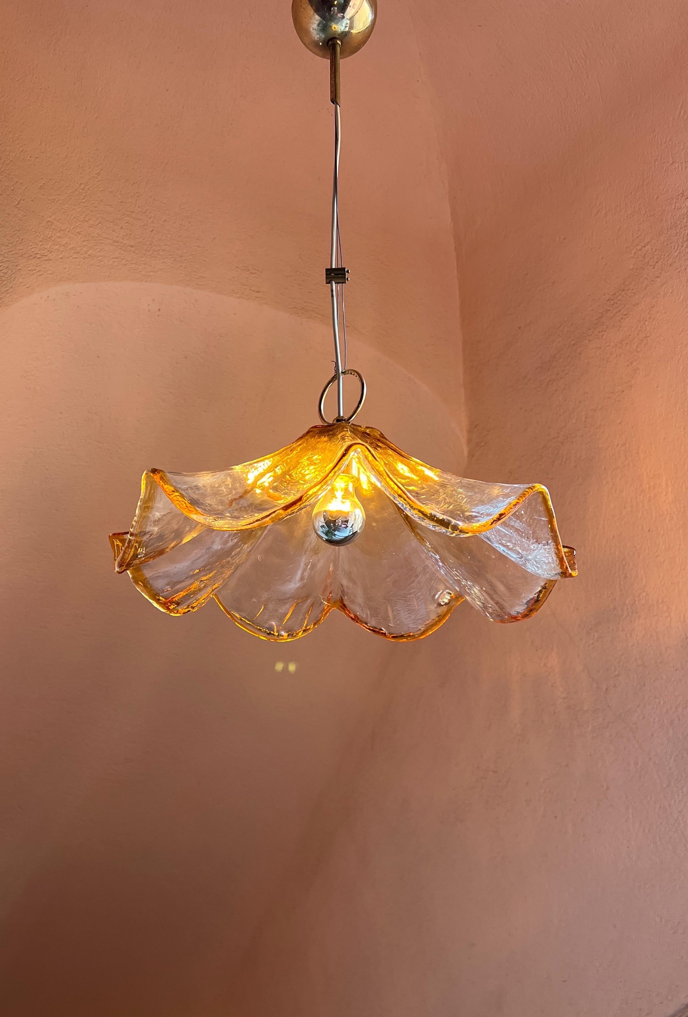 Vintage amber and clear glass ceiling light by La Murrina, Italy 1970s For Sale 4