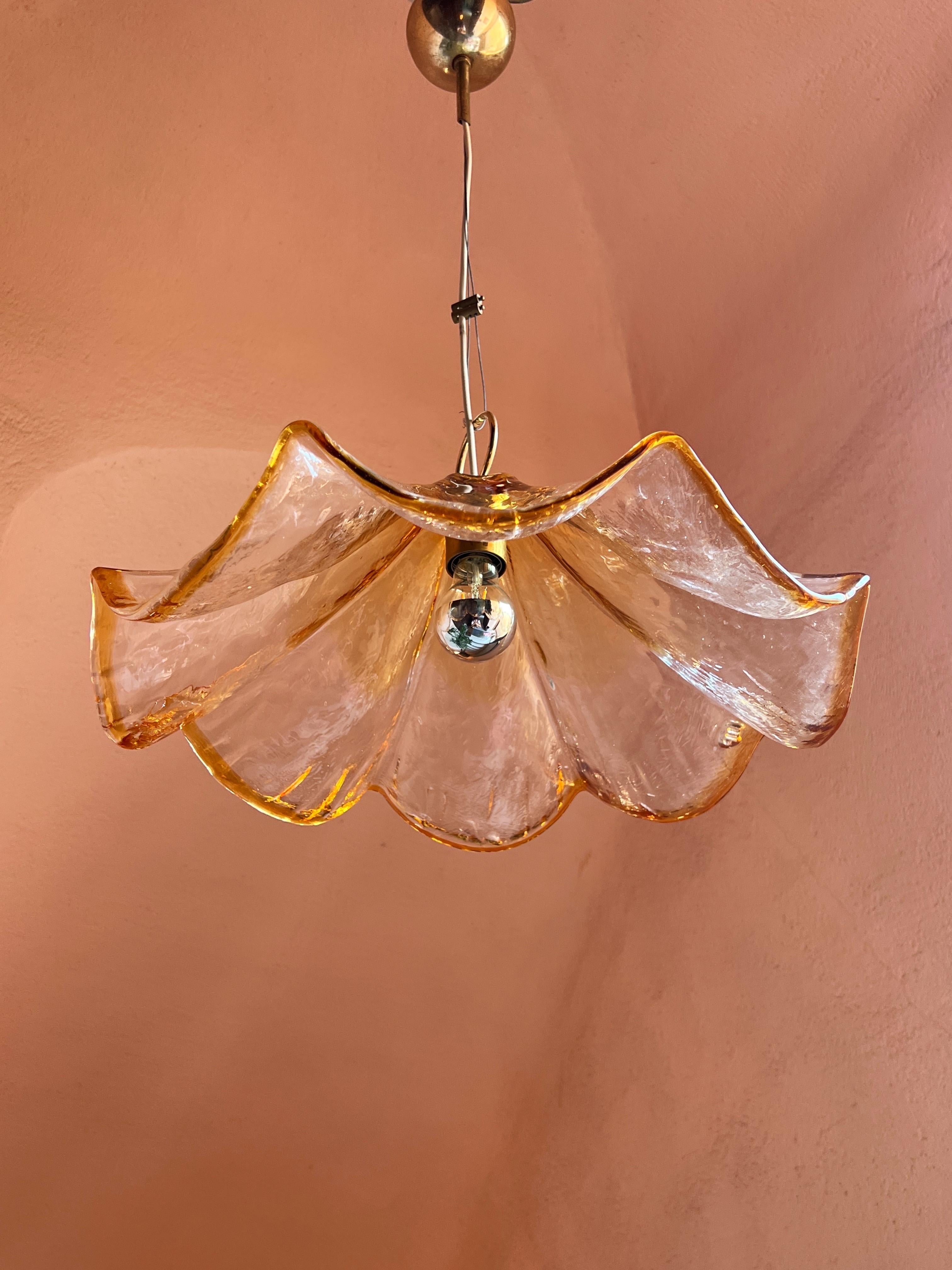 Vintage amber and clear glass ceiling light by La Murrina, Italy 1970s For Sale 5
