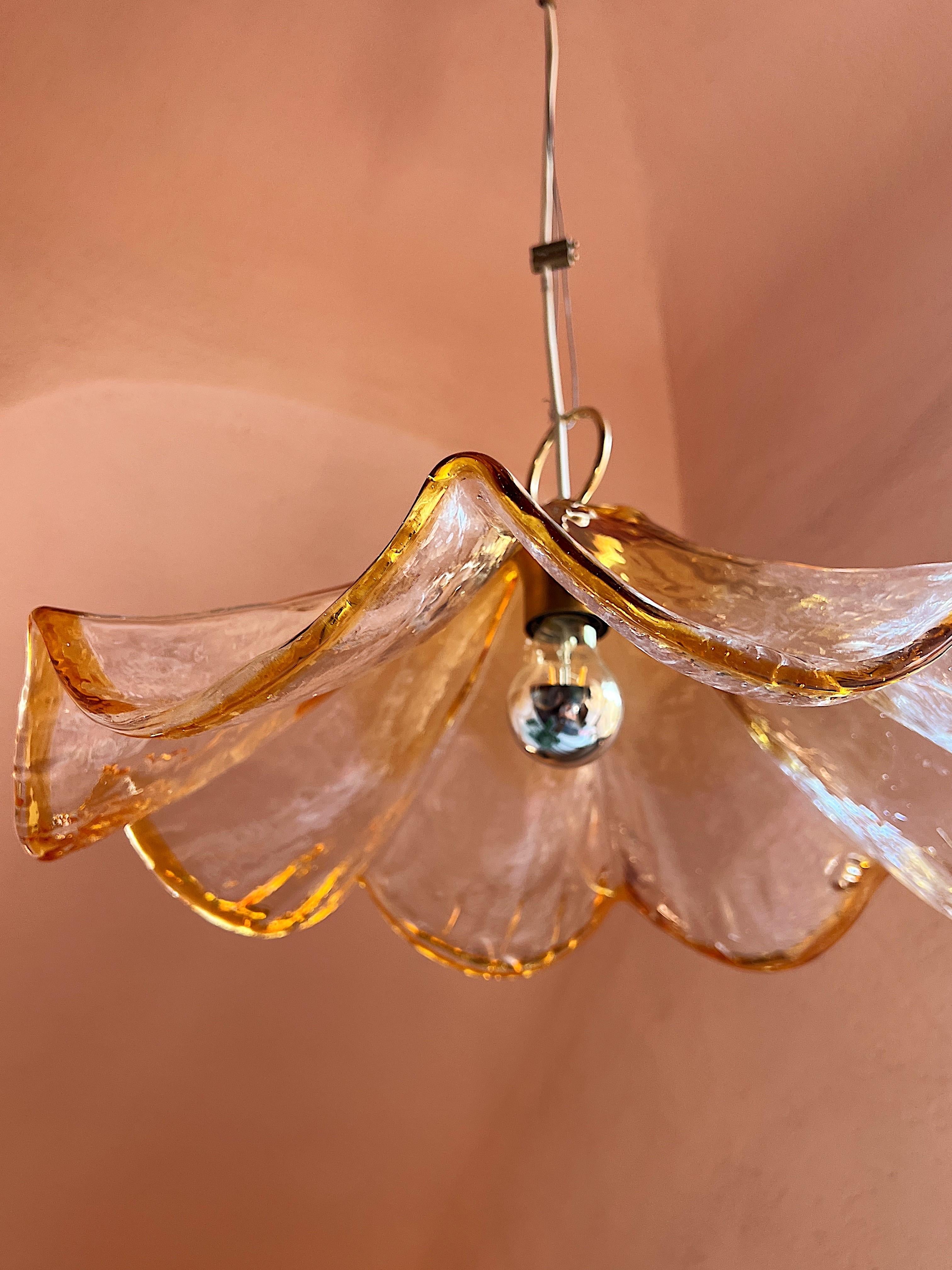 Vintage amber and clear glass ceiling light by La Murrina, Italy 1970s For Sale 6