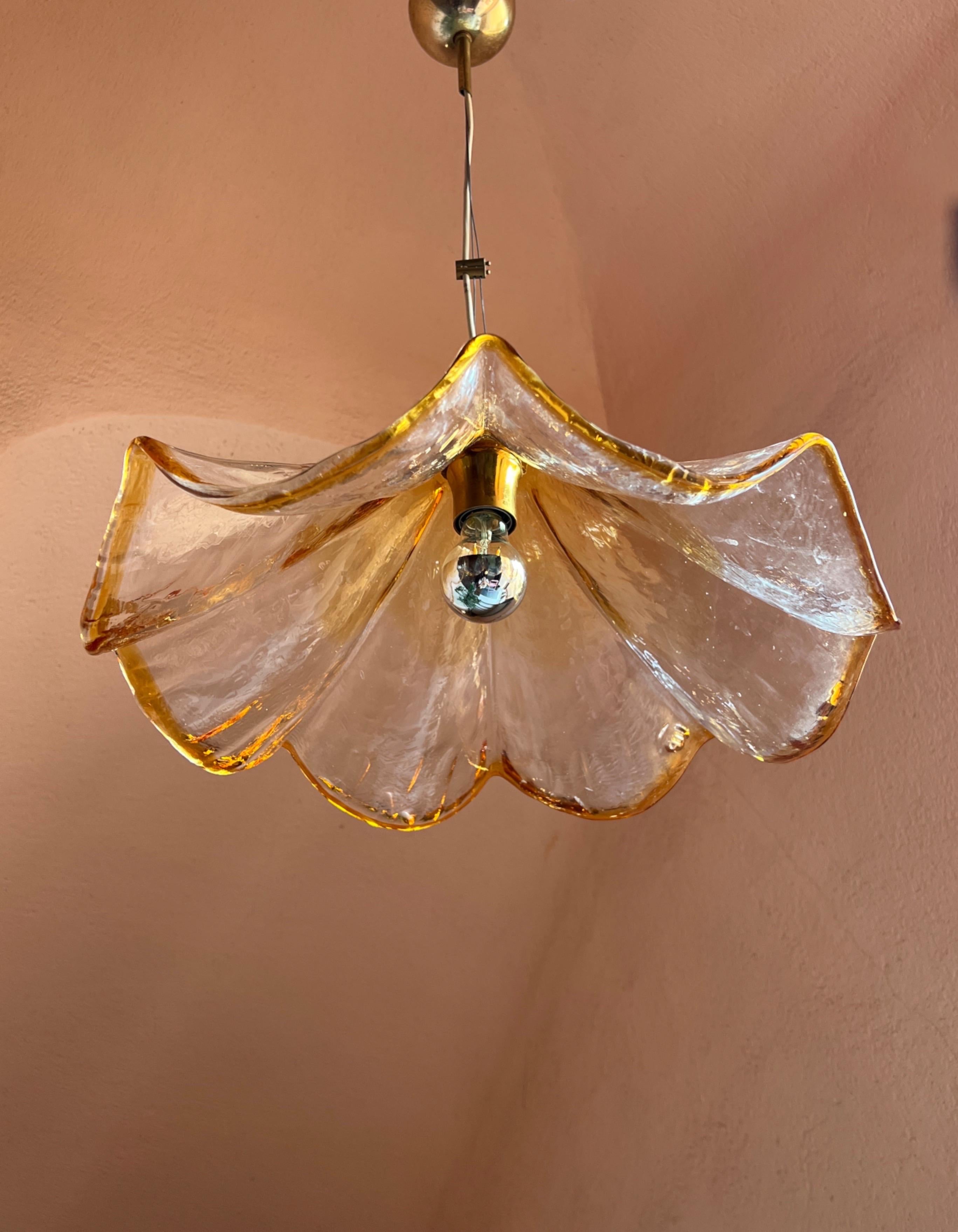 Vintage amber and clear glass ceiling light by La Murrina, Italy 1970s For Sale 7