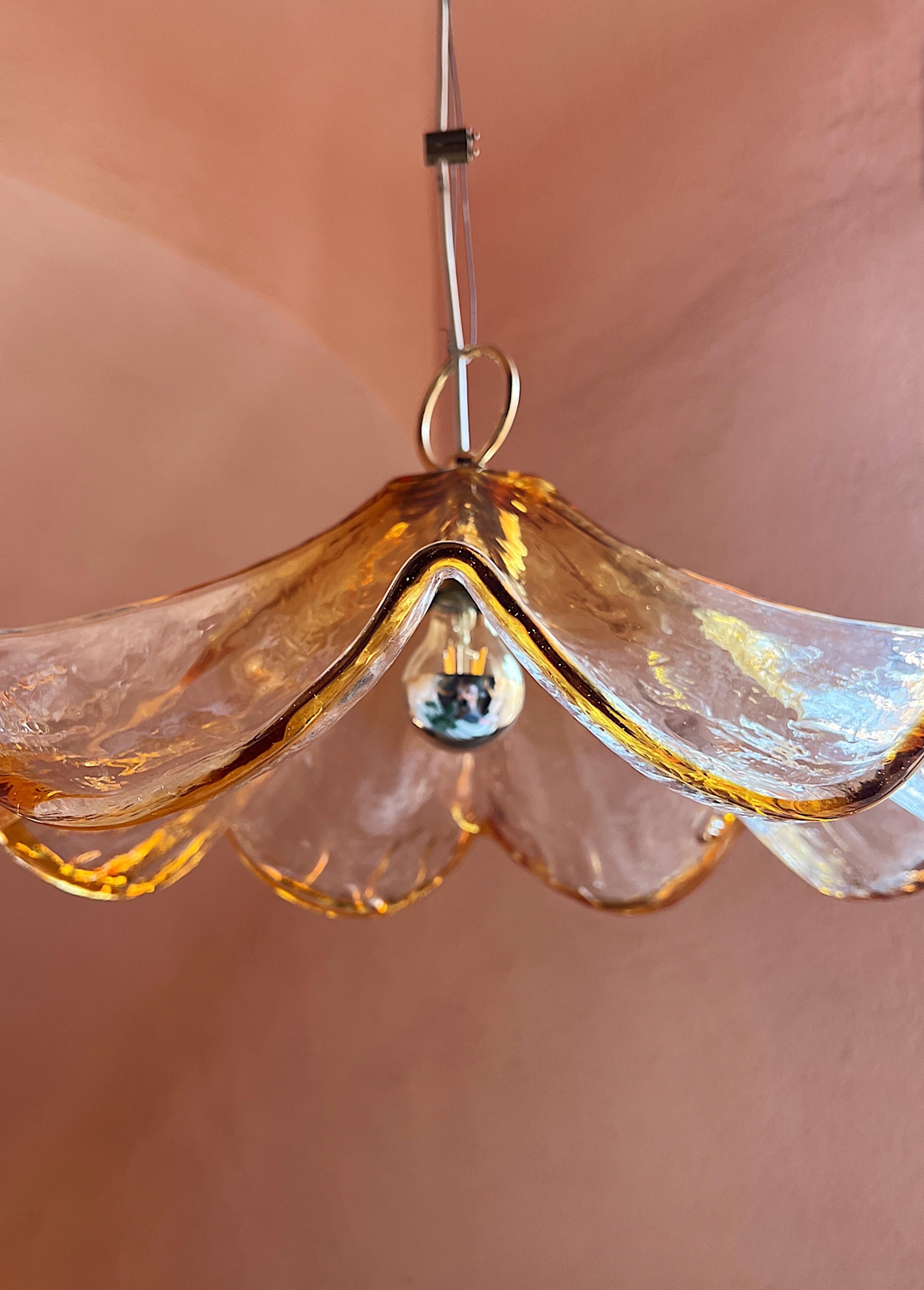 Vintage amber and clear glass ceiling light by La Murrina, Italy 1970s In Good Condition For Sale In Palermo, PA