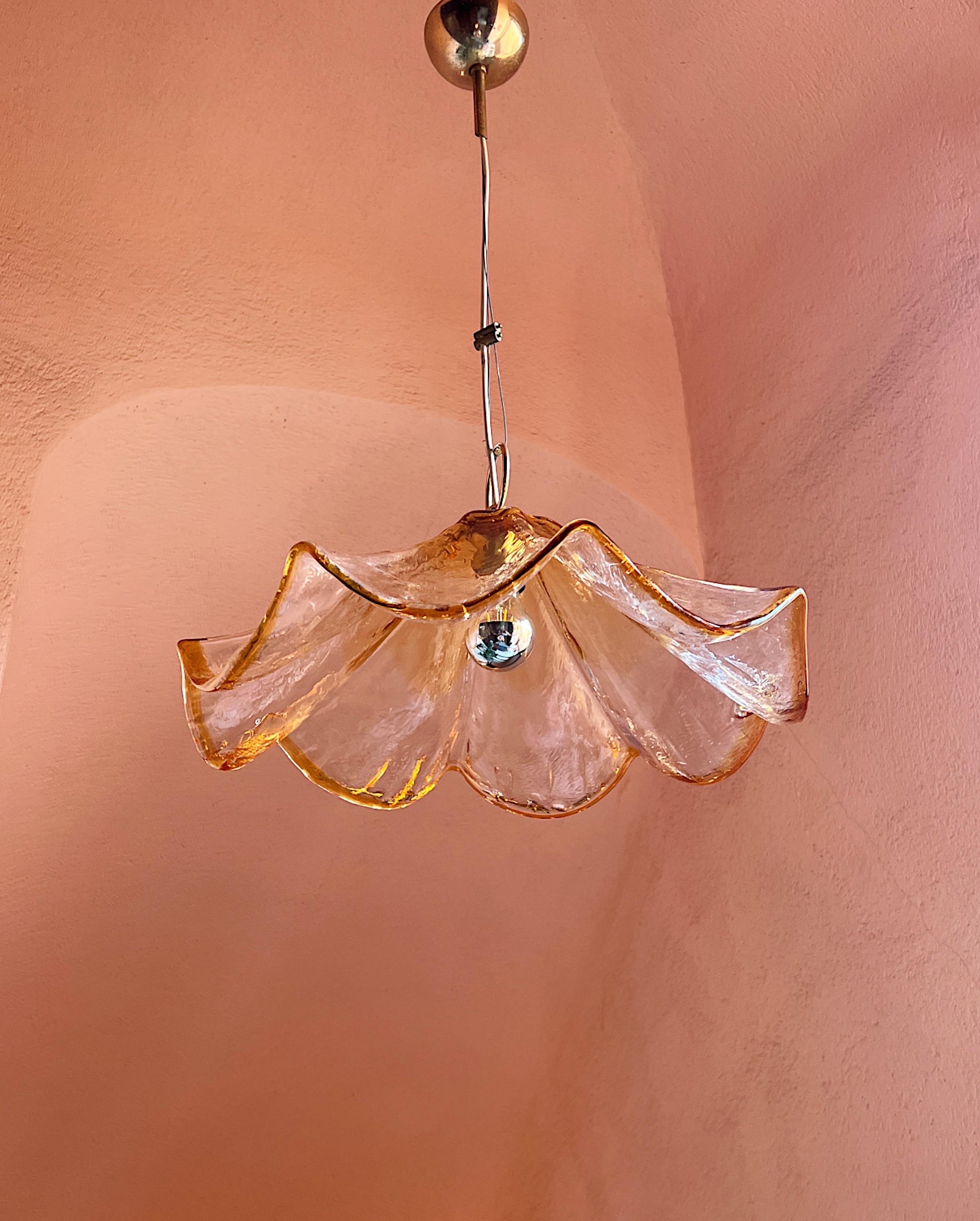20th Century Vintage amber and clear glass ceiling light by La Murrina, Italy 1970s For Sale