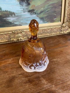 Vintage Amber and White Cased Art Glass Bell with Figural Handle