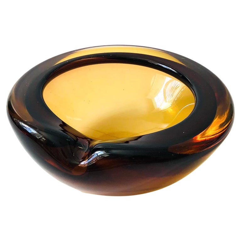 Vintage Amber Art Glass Ashtray For Sale at 1stDibs
