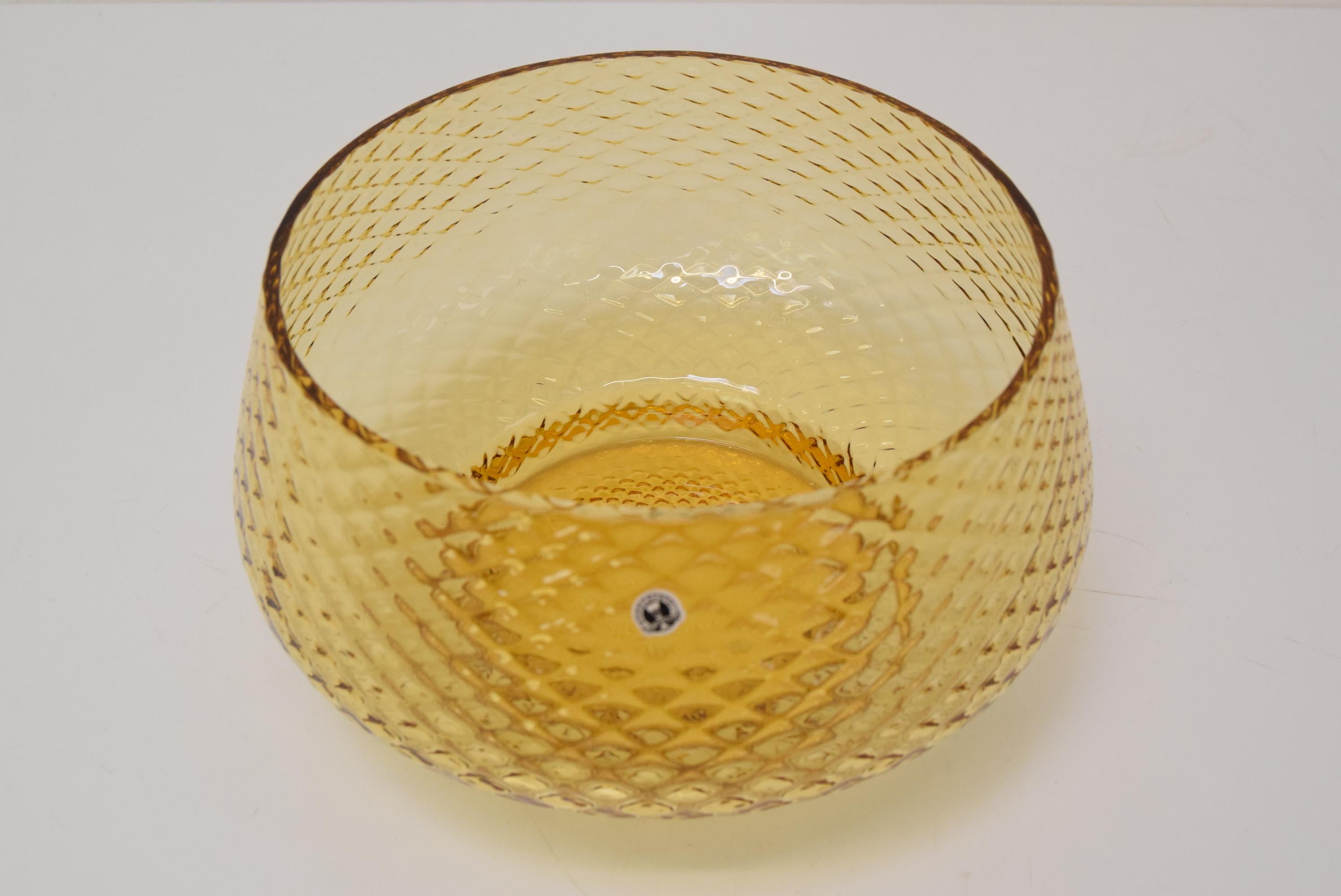 Czech Vintage Amber Art Glass Bowl,  National company Borocrystal , 1950's. For Sale