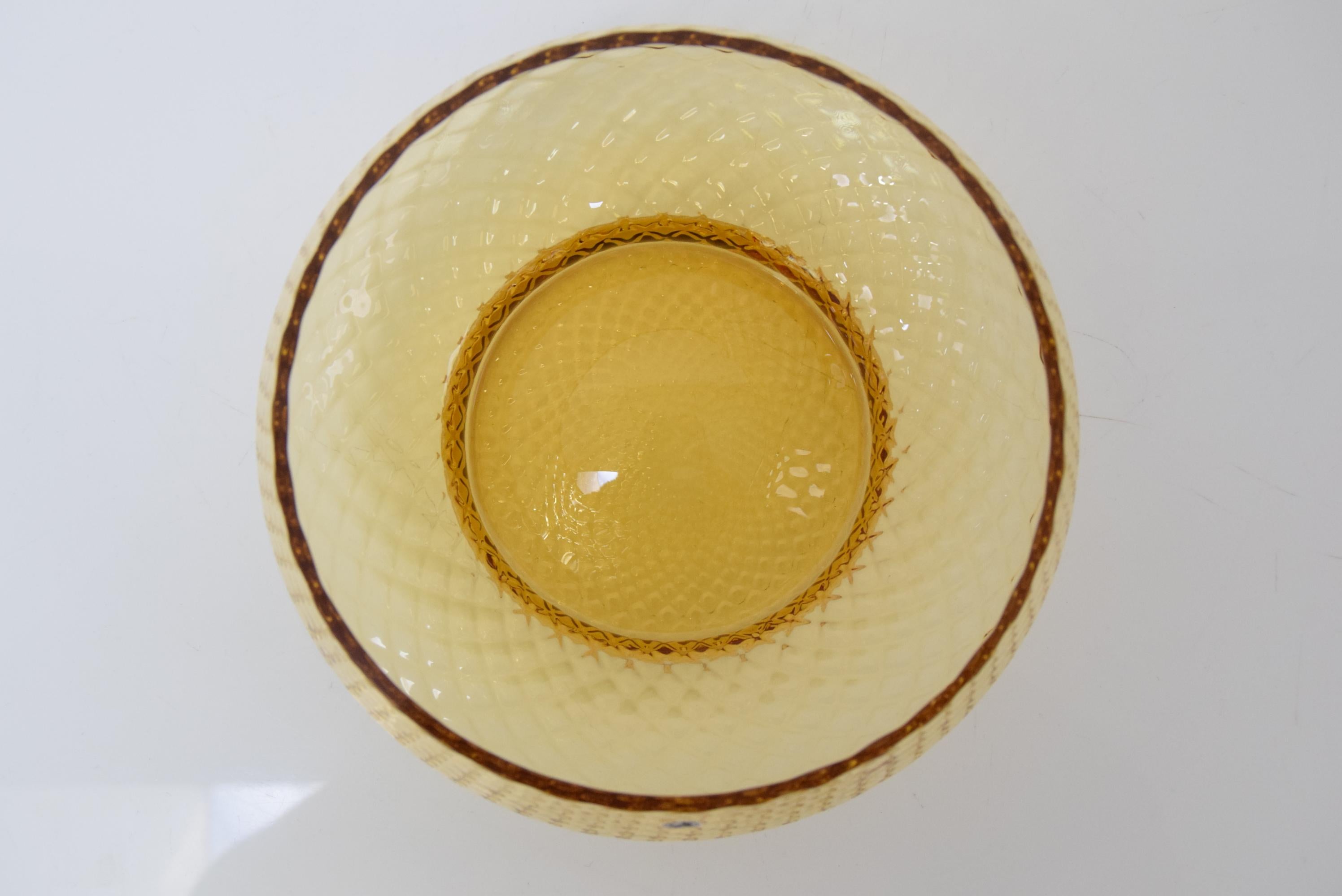 Vintage Amber Art Glass Bowl,  National company Borocrystal , 1950's. In Good Condition For Sale In Praha, CZ