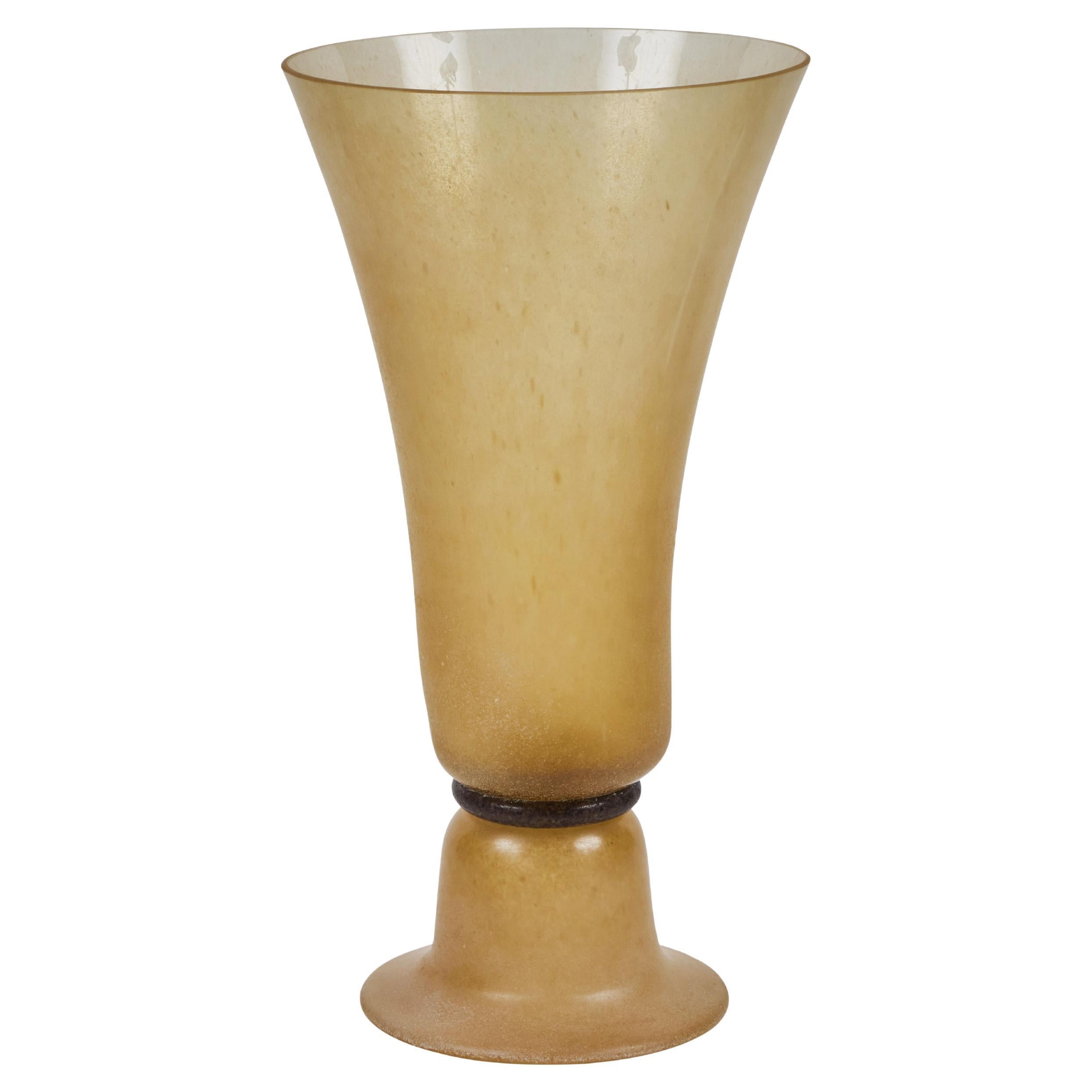 Vintage Amber Art Glass Footed Vase