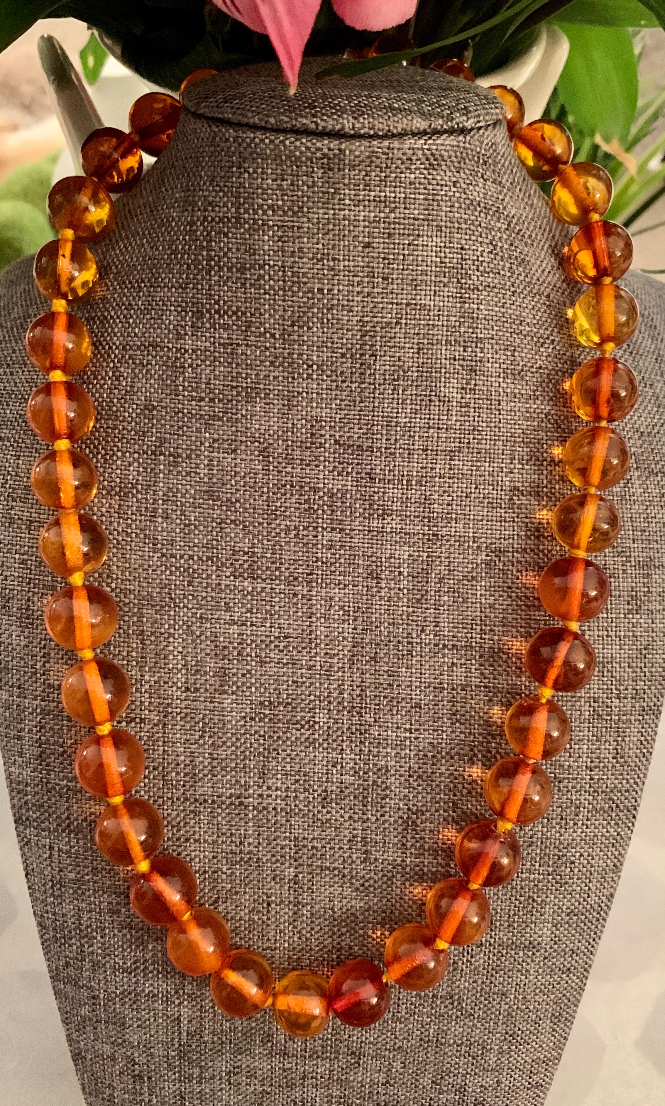 Women's Vintage Amber Bead Necklace with Gold Filled Clasp