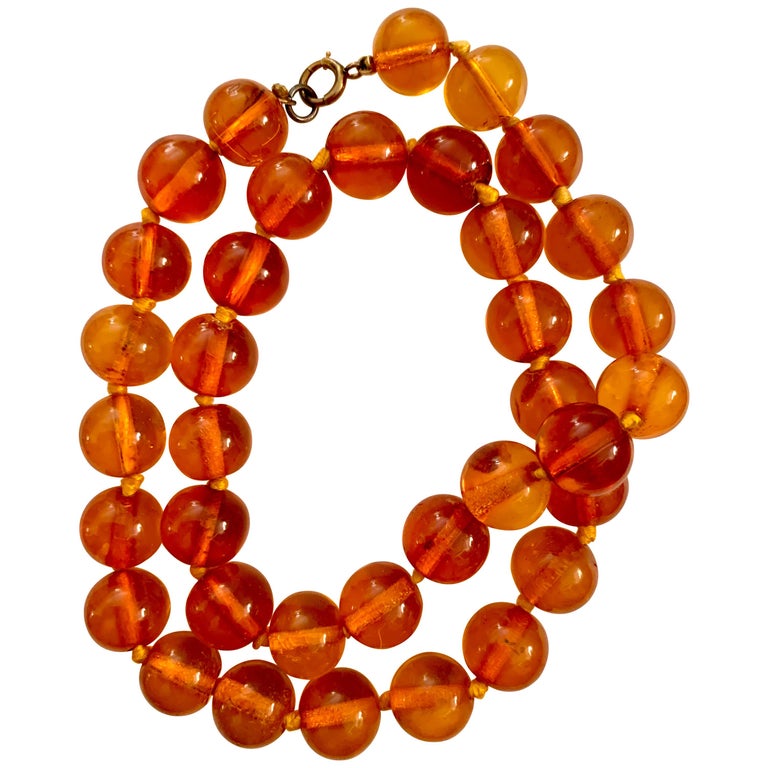 Vintage Amber Bead Necklace with Gold Filled Clasp at 1stDibs