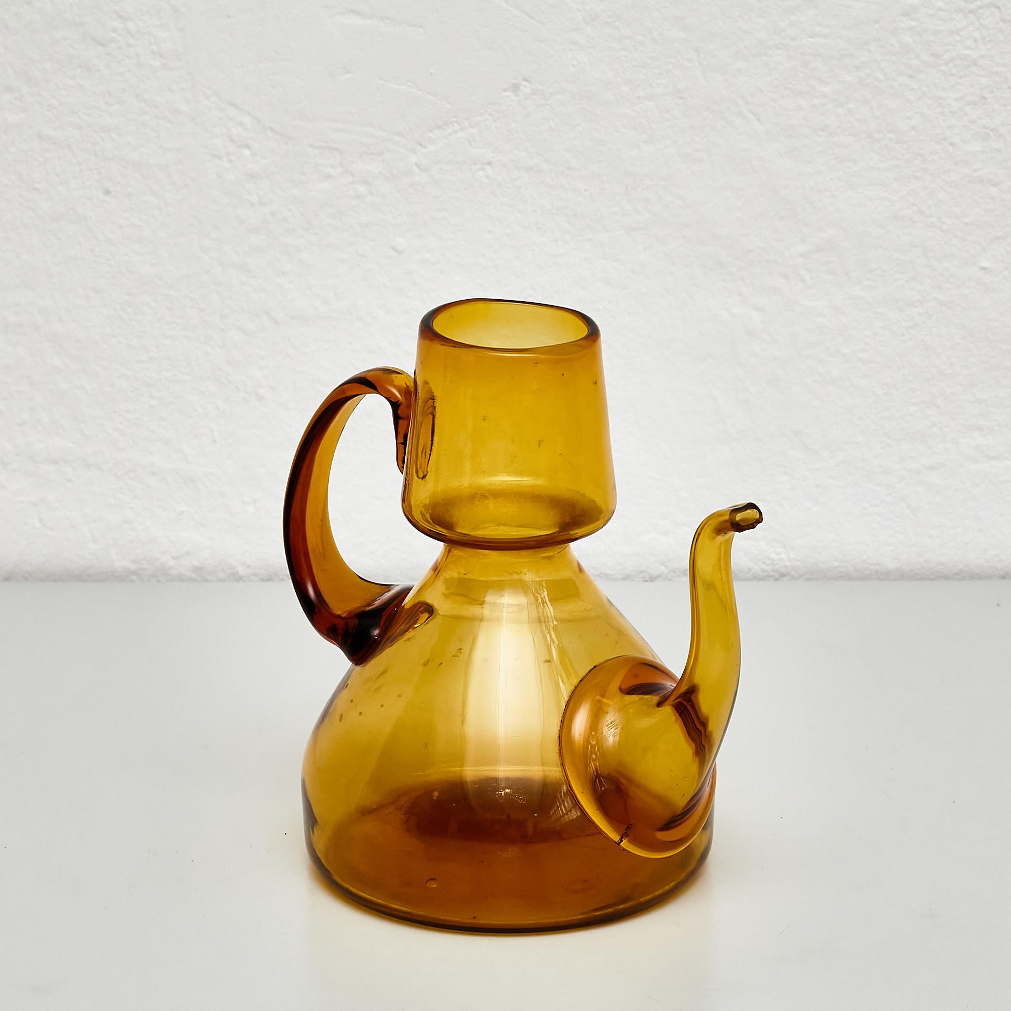 Spanish Vintage Amber Blown Glass Oil Cruet - Circa 1940