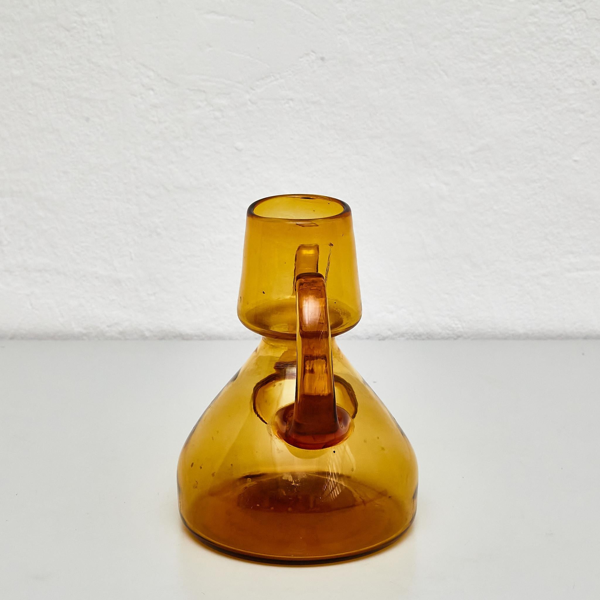 Spanish Vintage Amber Blown Glass Oil Cruet - Circa 1940 For Sale