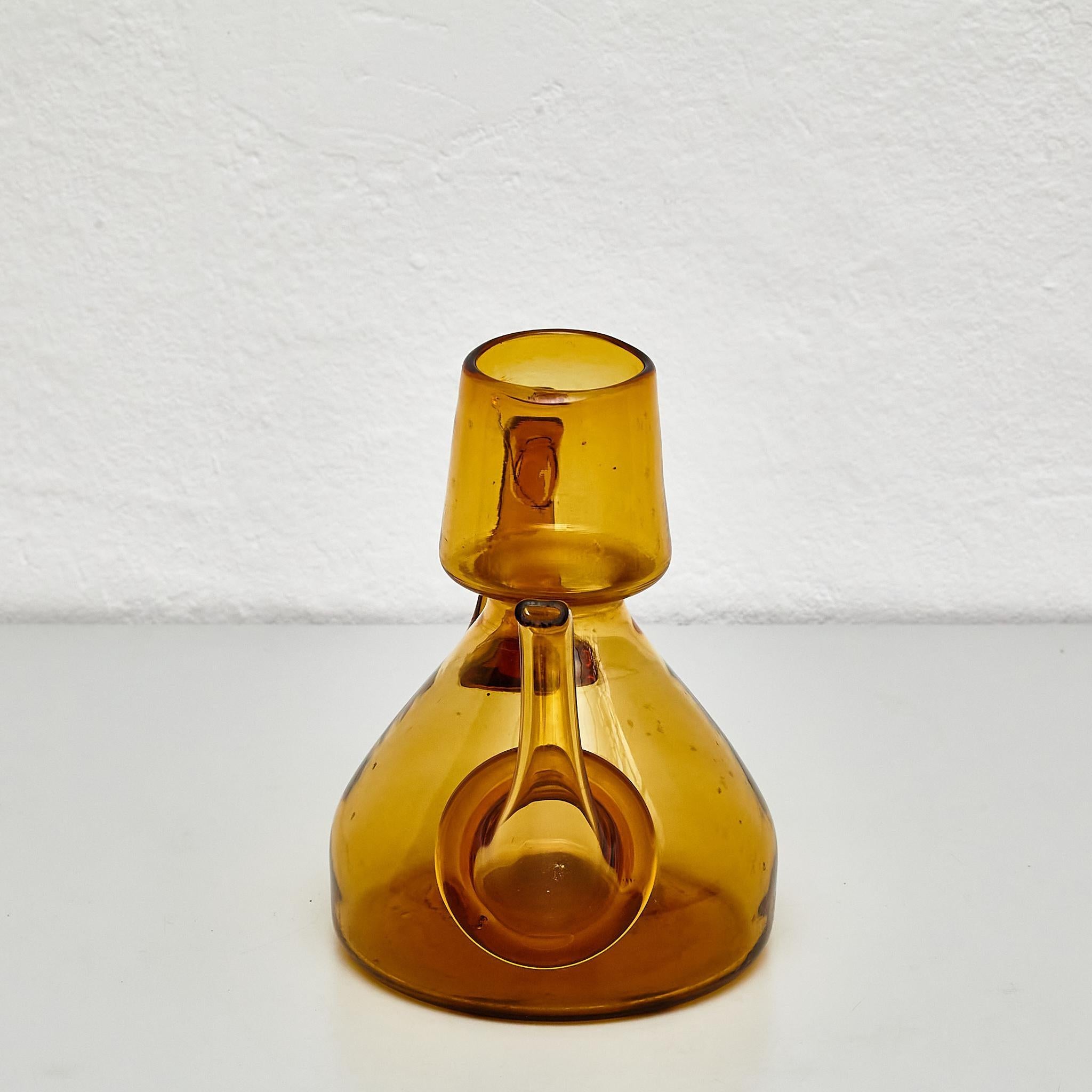 Vintage Amber Blown Glass Oil Cruet - Circa 1940 In Good Condition For Sale In Barcelona, ES