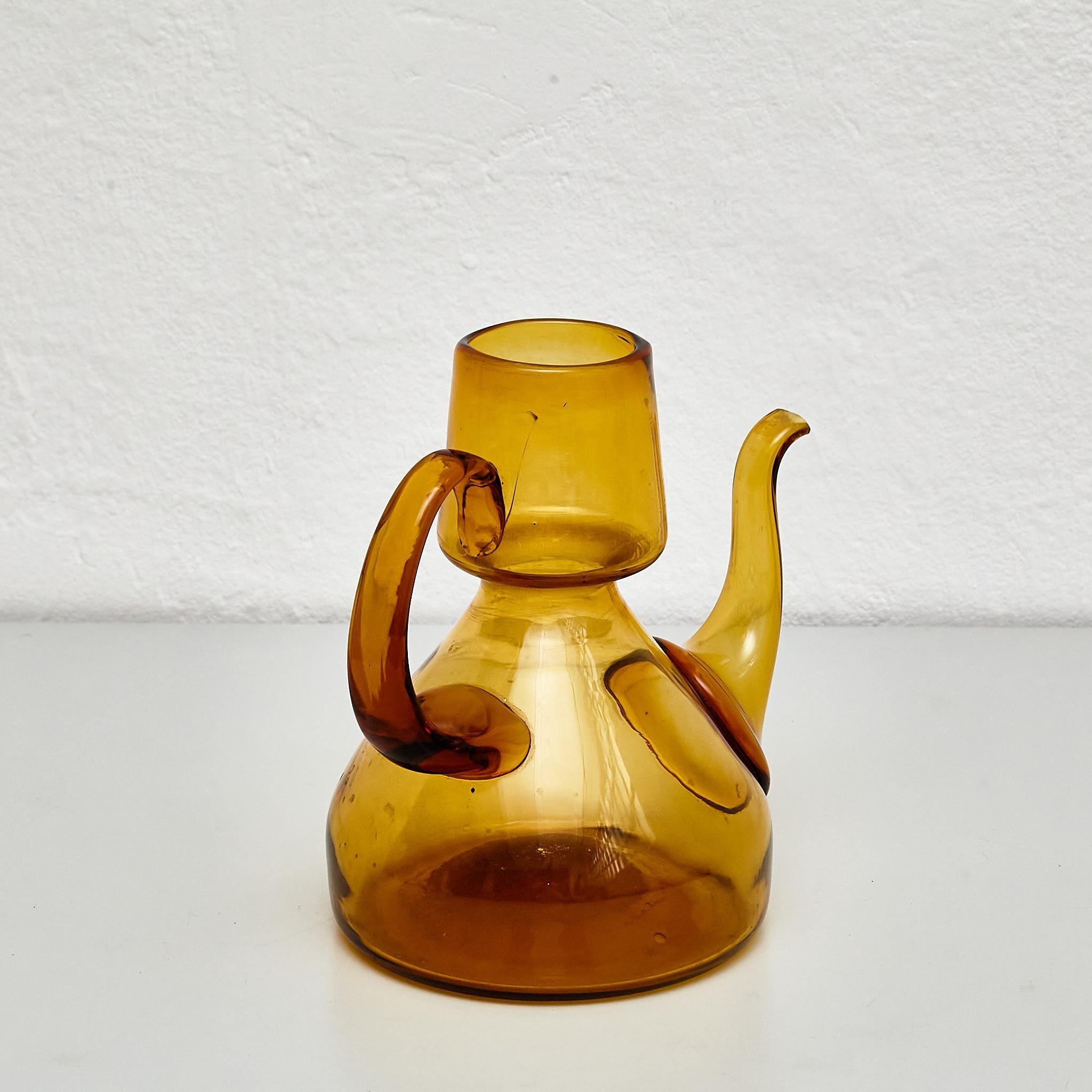 Vintage Amber Blown Glass Oil Cruet - Circa 1940 For Sale 1