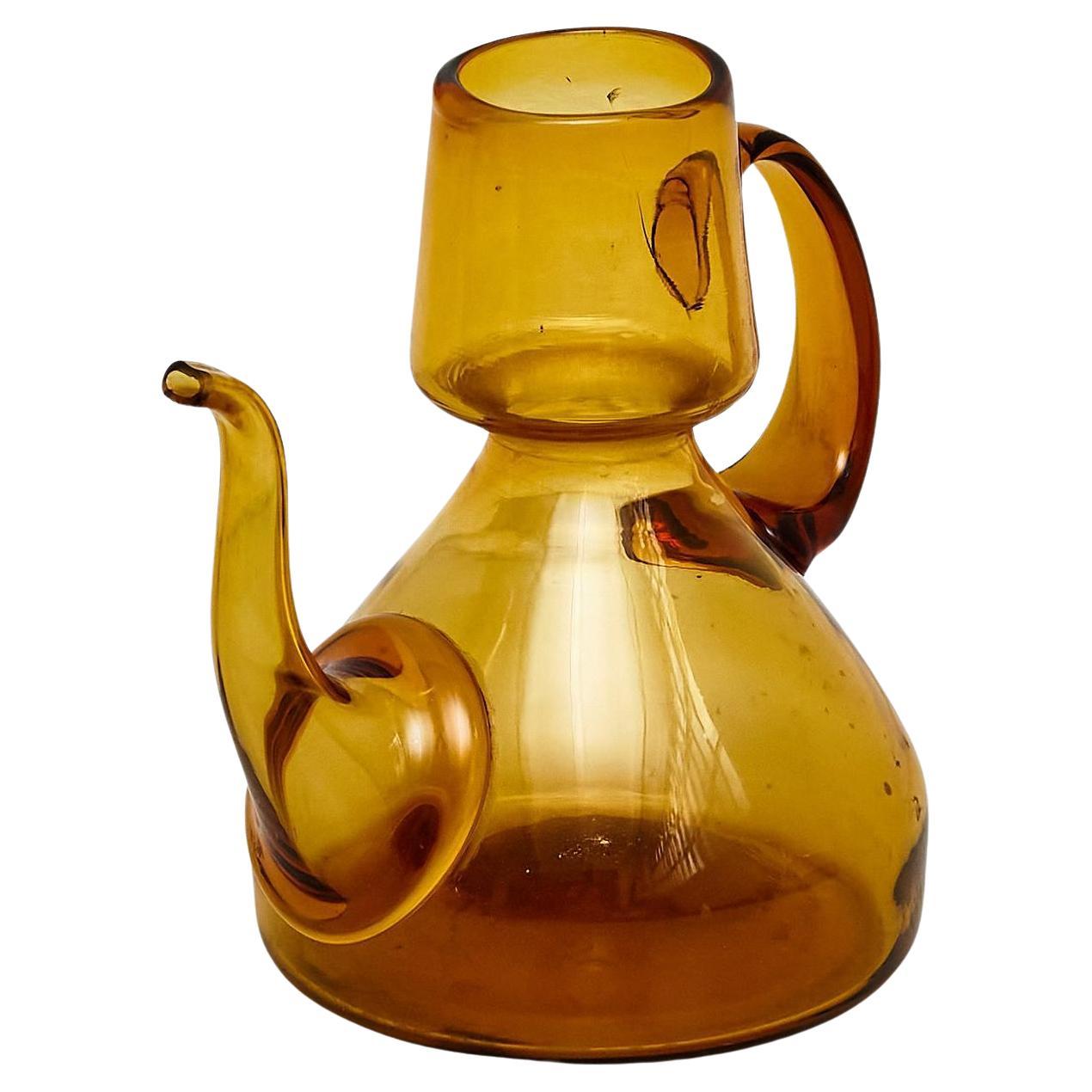 Vintage Amber Blown Glass Oil Cruet - Circa 1940 For Sale