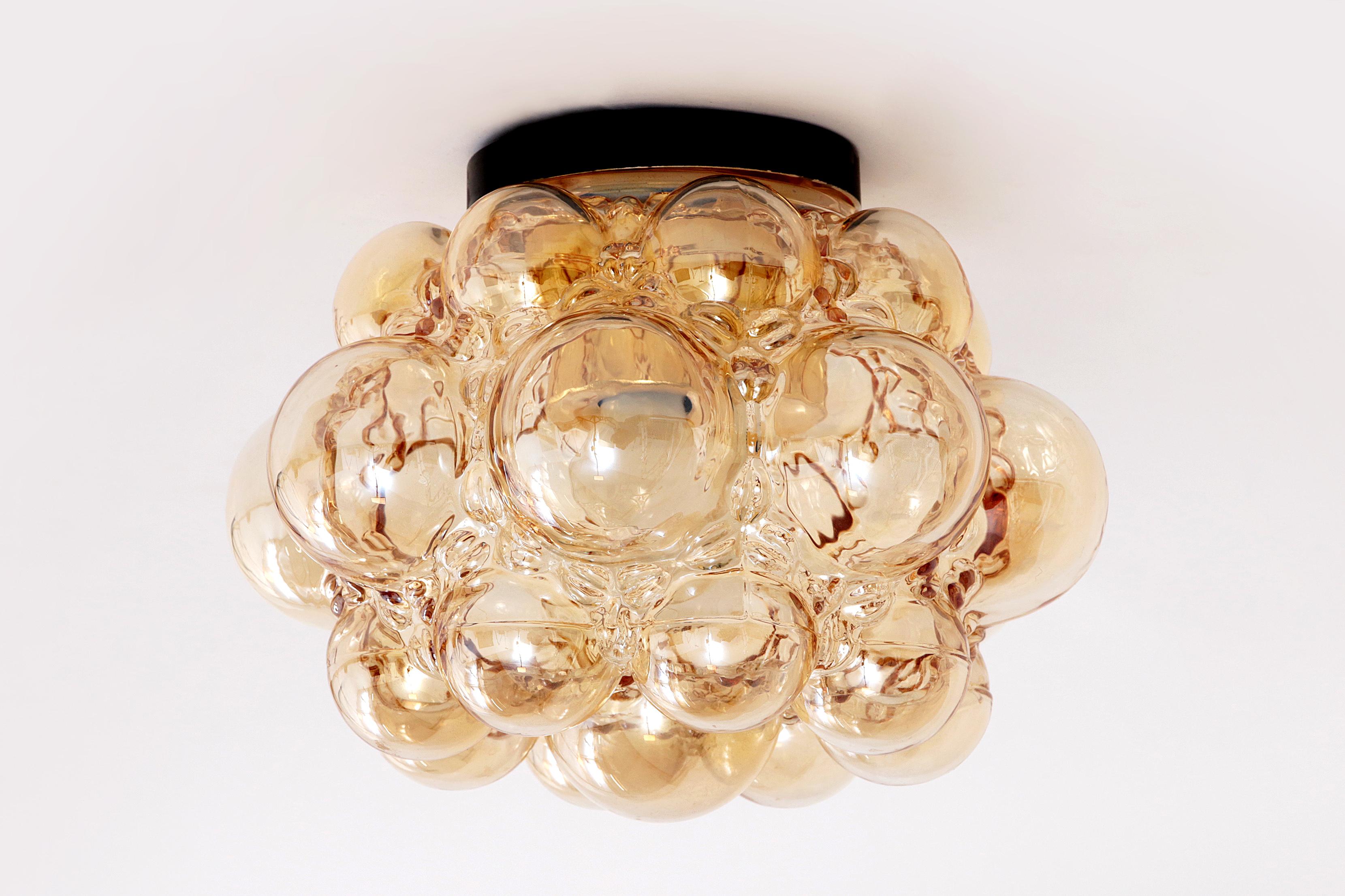 Mid-Century Modern Lampe vintage en verre bullé ambré Helena Tynell, 1960 en vente