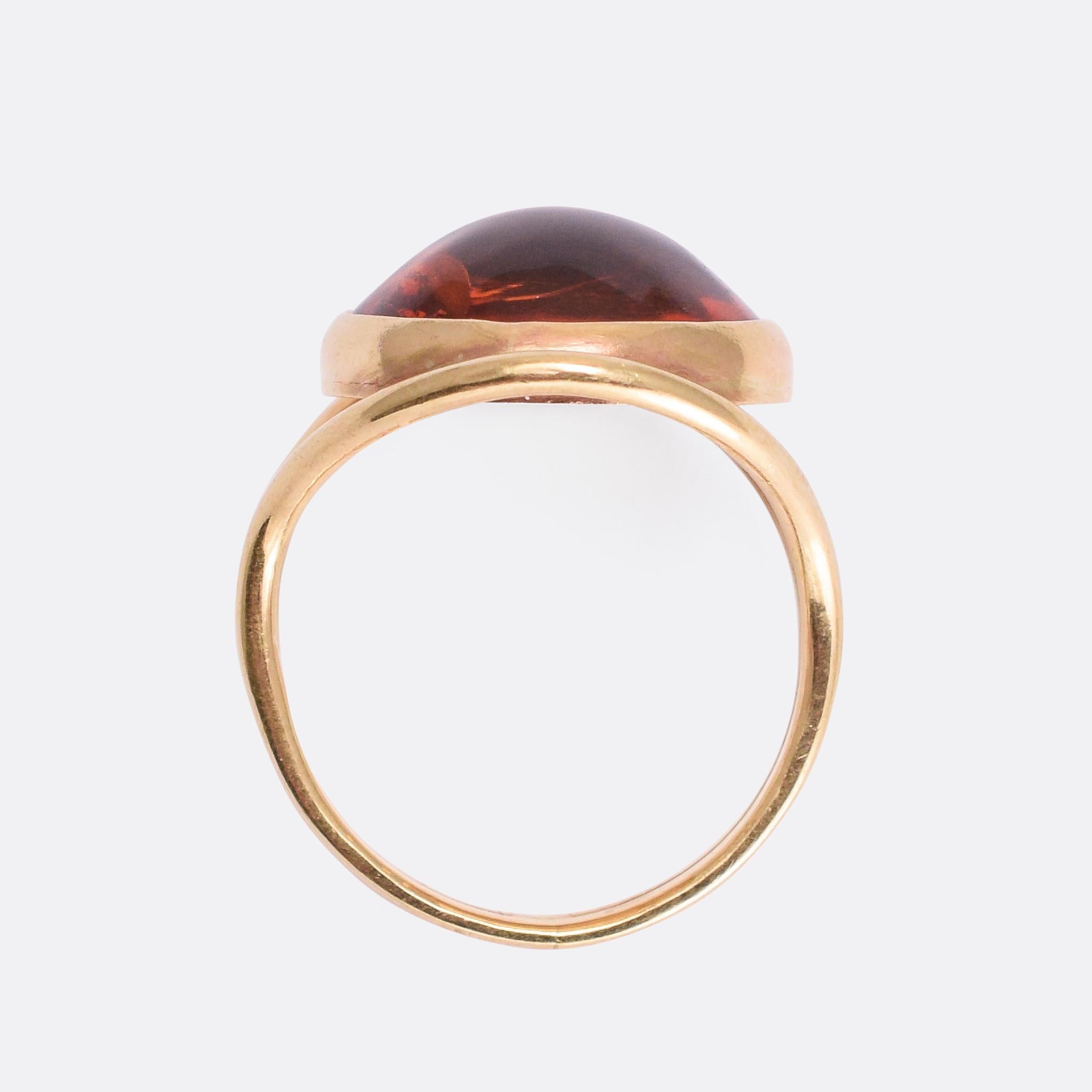 Women's or Men's Vintage Amber Cabochon Ring