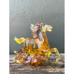 Vintage Amber Cast Lucite Running Horse Sculpture