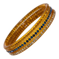 Juego de 3 pulseras finas vintage de celuloide ámbar y brillantes