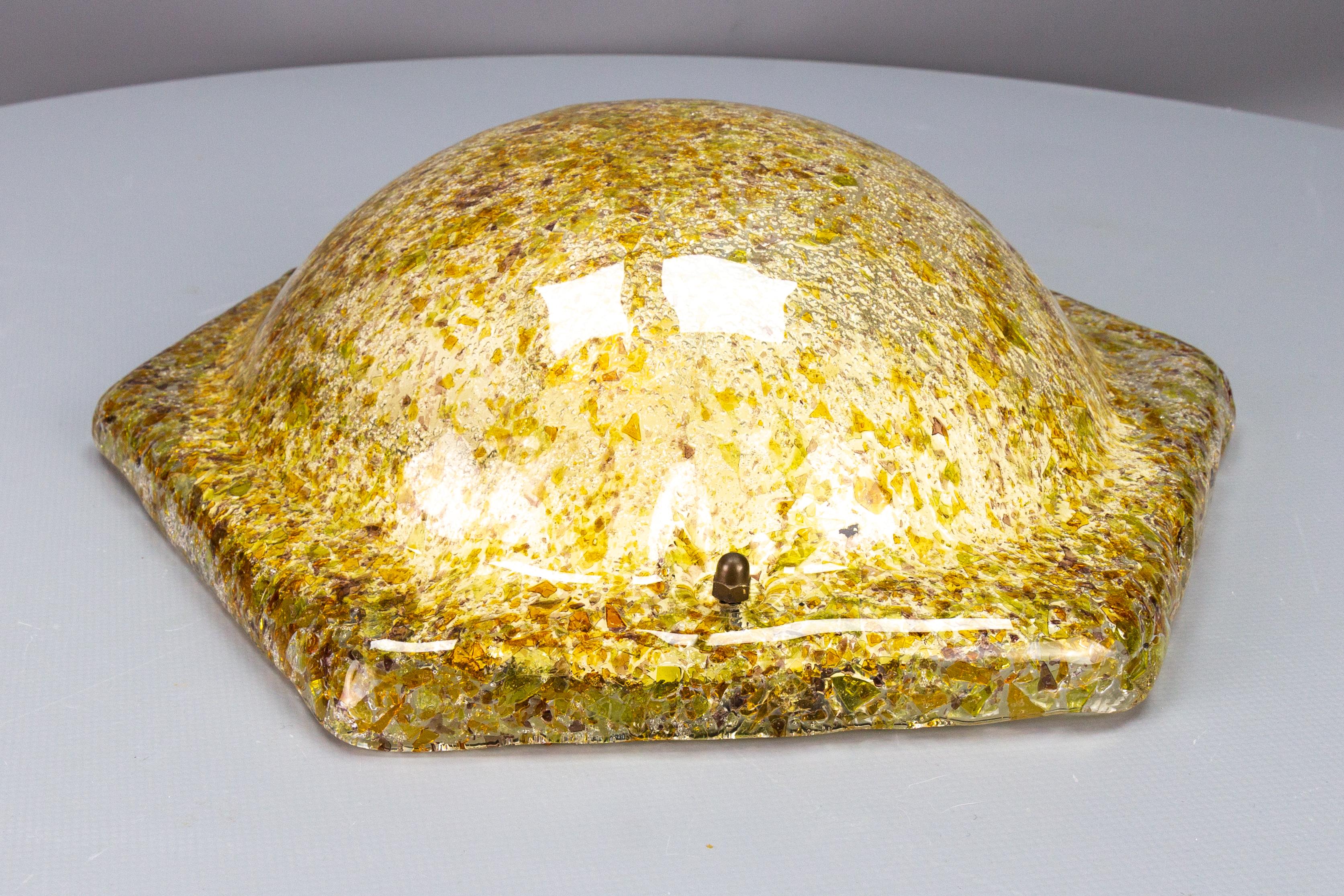 Vintage Amber Color Ice Glass Hexagonal Flush Mount, 1970s For Sale 4