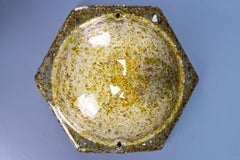 Vintage Amber Color Ice Glass Hexagonal Flush Mount, 1970s