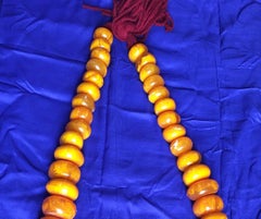 1960s Amber Copal Moroccan Statement Necklace, Large Silver Enamel Egg Bead