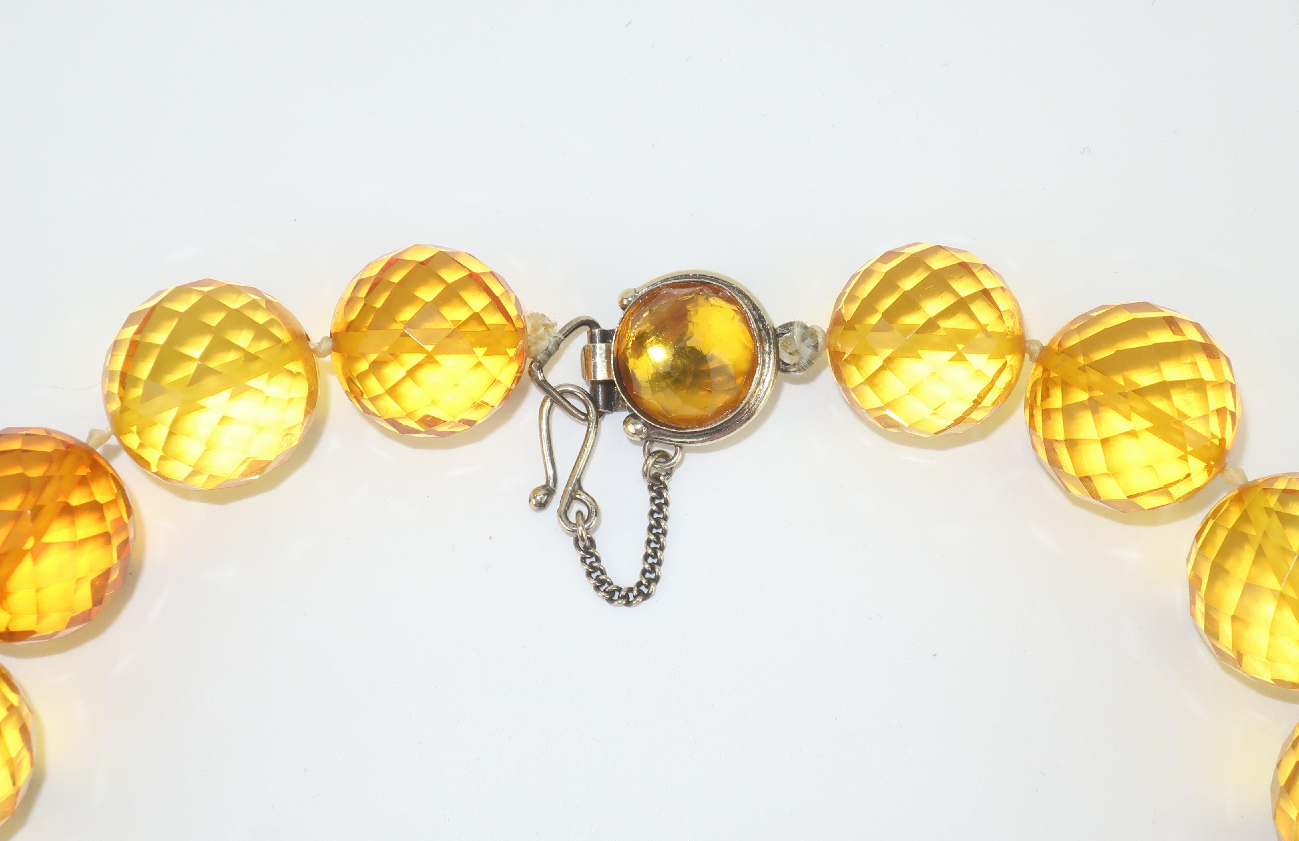 Vintage Amber Faceted Acrylic Bead Necklace With Sterling Clasp 1