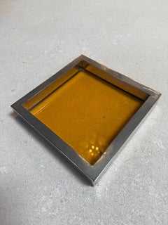 Vintage Amber Glass and Chrome Tray / Catchall Dish