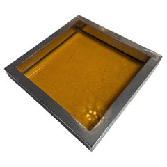 Vintage Amber Glass and Chrome Tray / Catchall Dish