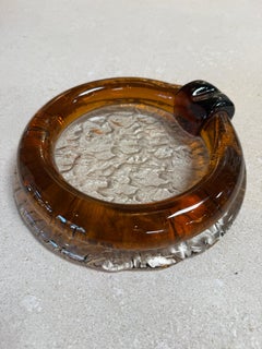 Vintage Amber Glass Ashtray with Sculptural Rim