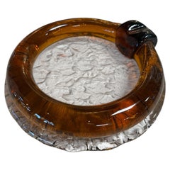 Vintage Amber Glass Ashtray with Sculptural Rim