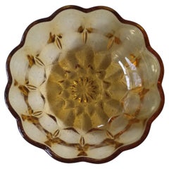 Vintage Amber Glass Bowl with Scalloped Edge and Daisy Motif