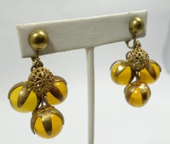 Vintage Amber Glass Drops Earrings