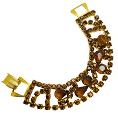 Vintage amber glass gold link designer bracelet