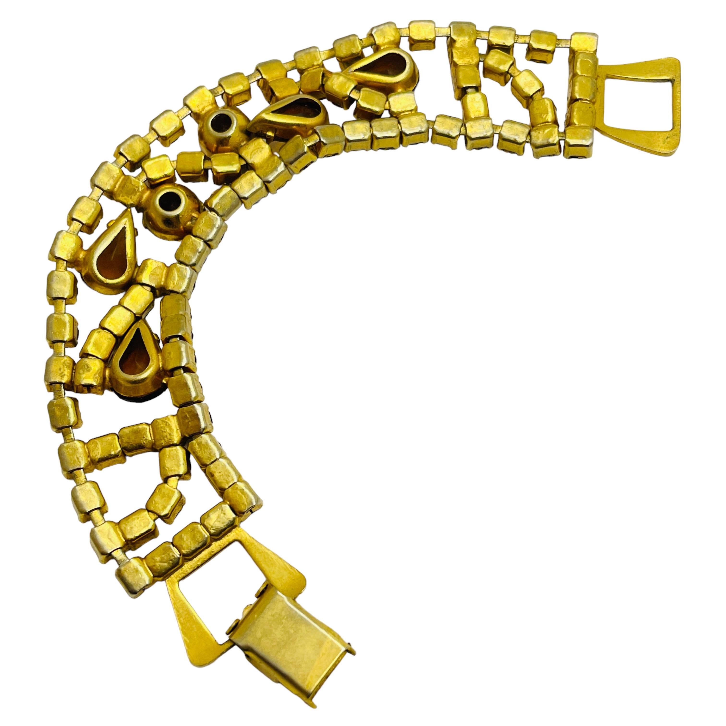 Vintage amber glass gold link designer bracelet In Good Condition For Sale In Palos Hills, IL