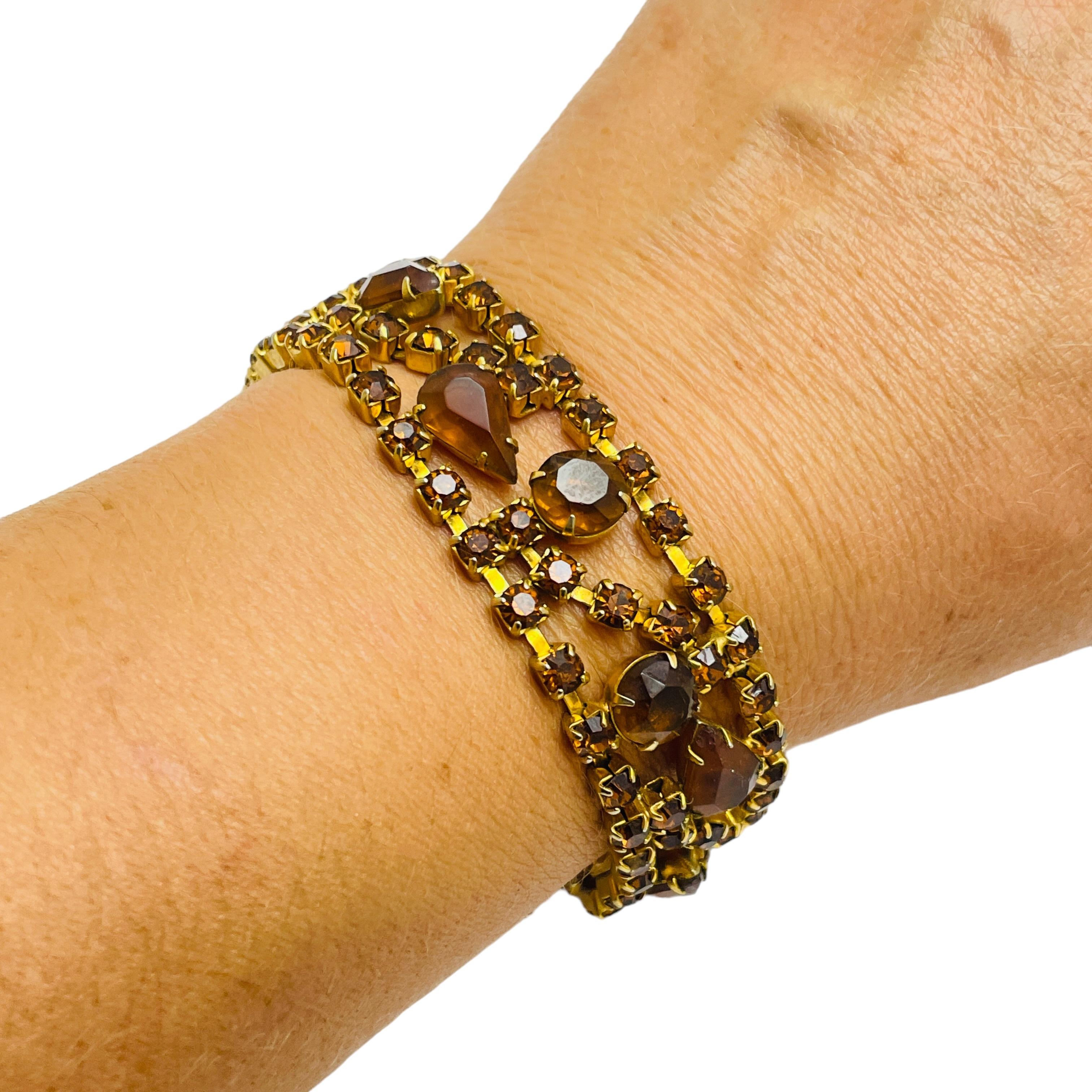 Women's Vintage amber glass gold link designer bracelet For Sale
