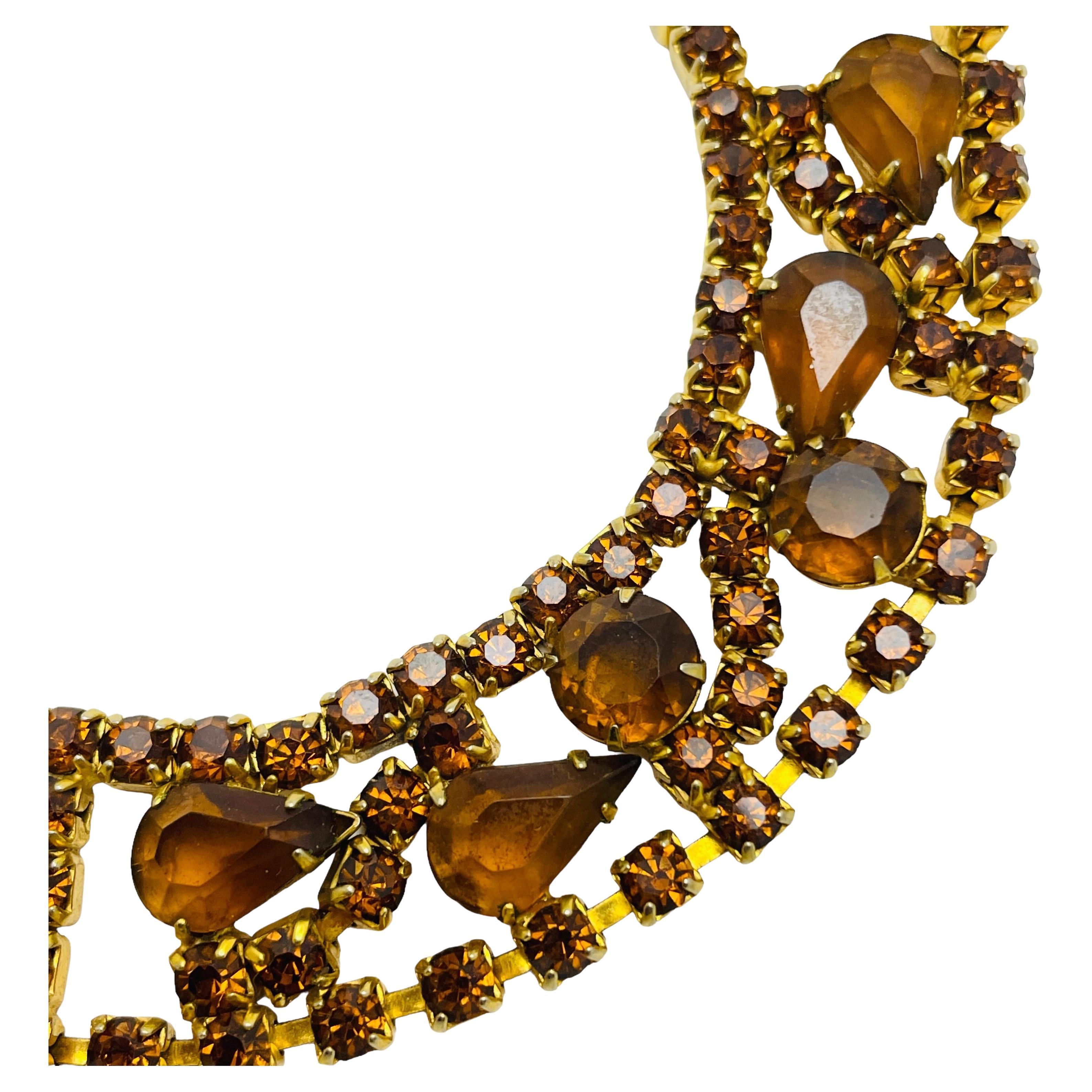 Vintage amber glass gold link designer bracelet For Sale